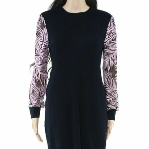INC Black Sheer-Sleeve Embroidered Dress Size XS